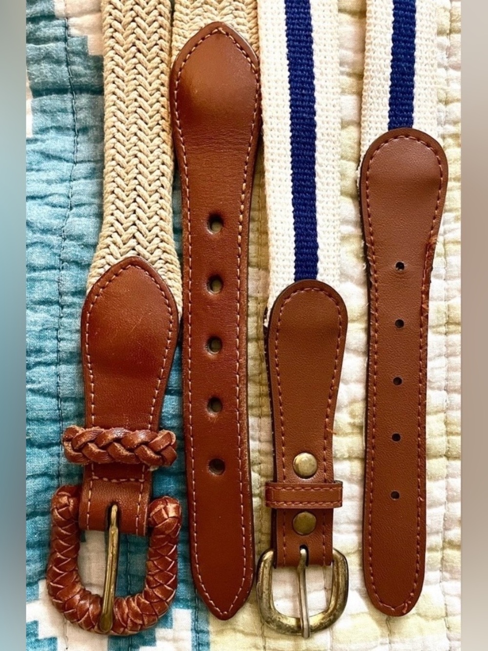Vintage Woven Belt Bundle Tan White Navy – Lands’ End & Braided Cotton/Leather